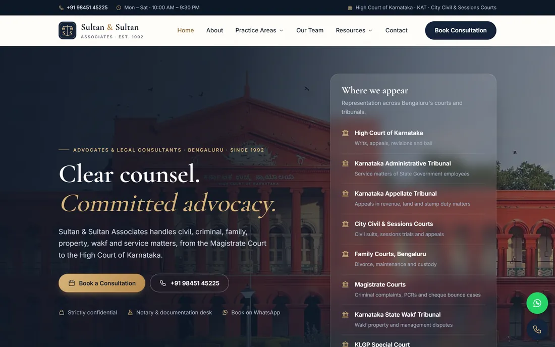 sultanandsultanlawassociates.in on a laptop
